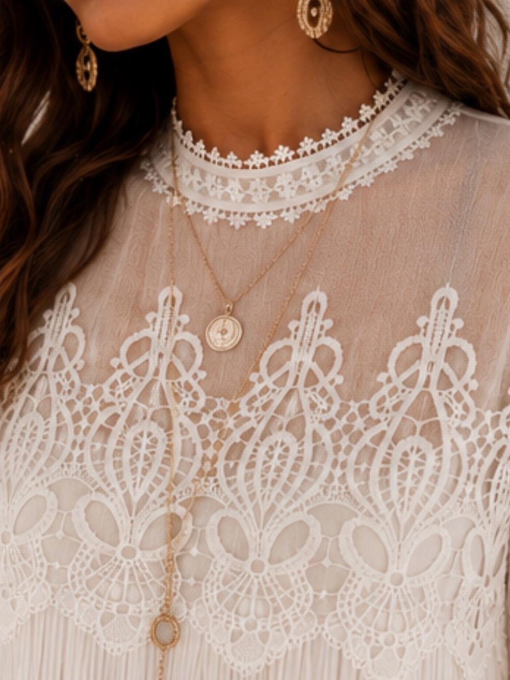 Boho Lace Pleated Tunic Dress | Romantic Boho Chic - Picture 6 of 15